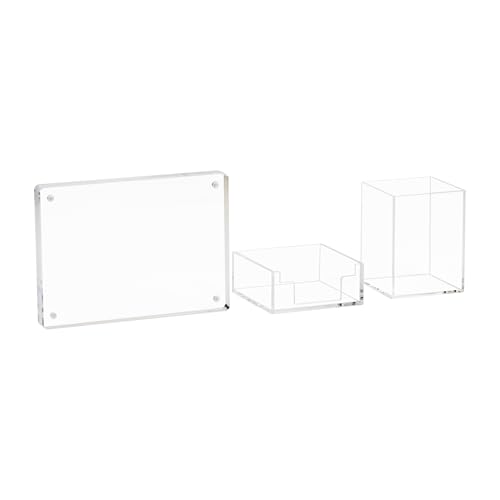 Mind Reader 3-Piece Desk Organizer Set, Pen Holder, Photo Frame and Sticky Note Tray, Desktop Organization, Office, Acrylic, Clear - size: 3-Piece Desk Organizer Set