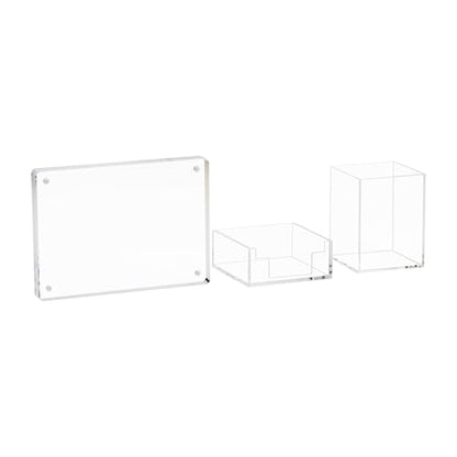 Mind Reader 3-Piece Desk Organizer Set, Pen Holder, Photo Frame and Sticky Note Tray, Desktop Organization, Office, Acrylic, Clear - size: 3-Piece Desk Organizer Set