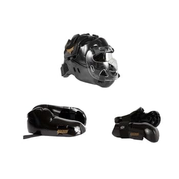 ProForce Lighting 5 Piece Sparring Gear Combo Set with Full Head face mask - color: black, size: adult XL 11-12 shoes