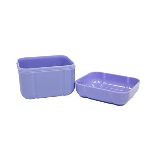 Denture Bath Case Cup Box Holder with Basket, Storage Container Care for Dentures, Clear Braces, Night Guard & Retainers,Traveling (Lavander) - color: Lavander