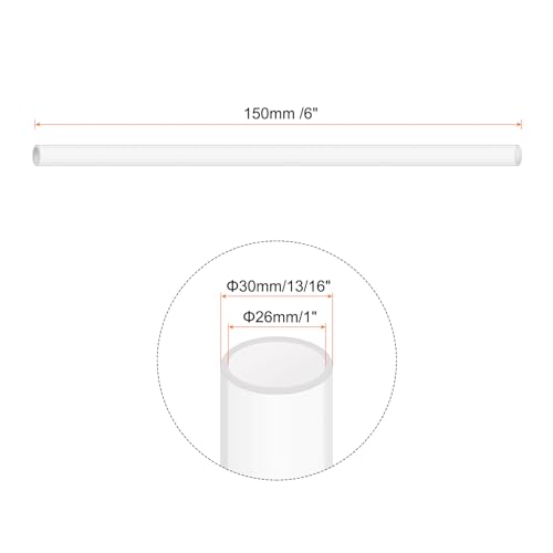 6" Clear Plastic Rigid Pipe 26mm ID x 30mm OD (1" ID x 1 3/16" OD) Acrylic Round Tubing, [for Plumbing, Hydraulics, Aquarium] - size: 1" x 1 3/16"