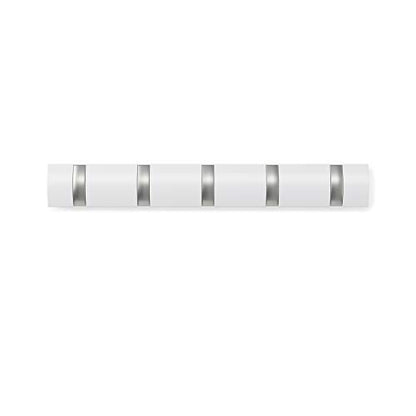 Umbra Flip Coat Rack, Wall Mounted 5-Hook Space Saving, White/Nickel - color: White/Nickel, size: 5 hook