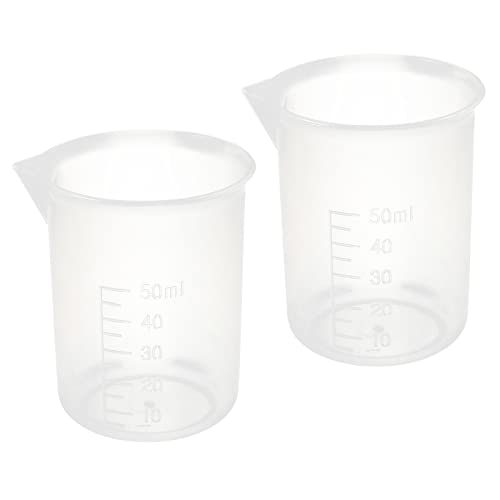 YOKIVE 2 Pcs Plastic Beaker, Laboratory Use | Liquid Measuring Cup, Great for Lab, Kitchen (Clear White, 50ML) - size: 50ML