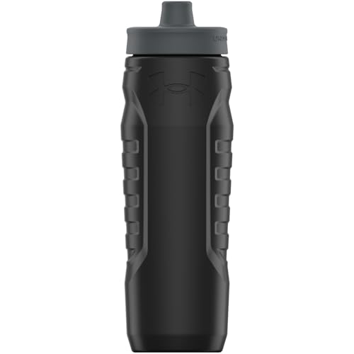 Under Armour Squeeze Water Bottles, 32 oz Water Bottles, Sideline Sports Water Bottle with Quick-Shot Lid, Quick & Easy Hydration, Gym Water Bottles, Squeeze Bottle, 1 32oz Bottle - color: Black/Pitch Grey