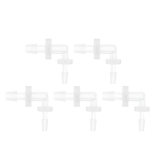 5 Pcs Aquarium Plastic Hose Barb Fitting 3/32" to 5/32" Hose Barb 90 Degree Elbow L Fitting Clear PP - size: 3/32"-5/32"