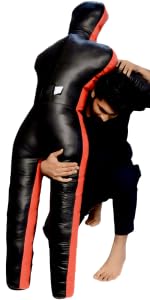 Wrestling Dummy Grappling Dummies - BJJ Dummy Judo Karate Jiu Jitsu Practice Dummy - Un-Filled (Black Leather, 6ft / 72 inches)