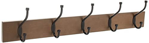 Amazon Basics Rectangular Farmhouse Wall-Mounted Coat Rack for Entryway and Bedroom, Storage Organizer, 5 Hooks, Barnwood | Farmhouse - color: Barnwood, style: Single