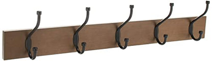 Amazon Basics Rectangular Farmhouse Wall-Mounted Coat Rack for Entryway and Bedroom, Storage Organizer, 5 Hooks, Barnwood | Farmhouse - color: Barnwood, style: Single