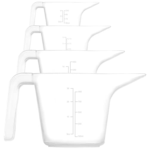 Youngever 4 Pack Plastic Measuring Cups Set, Nesting Mixing Bowls, Color Measuring Cups Set, 4oz, 8oz, 16oz, 36oz (Clear)