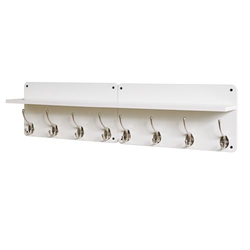 YMYNY 31.5" Coat Rack Wall Mount with Shelf and 8 Hooks, White, HWS006W-2 - color: White