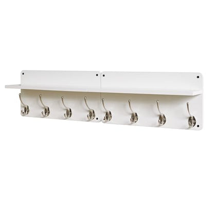 YMYNY 31.5" Coat Rack Wall Mount with Shelf and 8 Hooks, White, HWS006W-2 - color: White