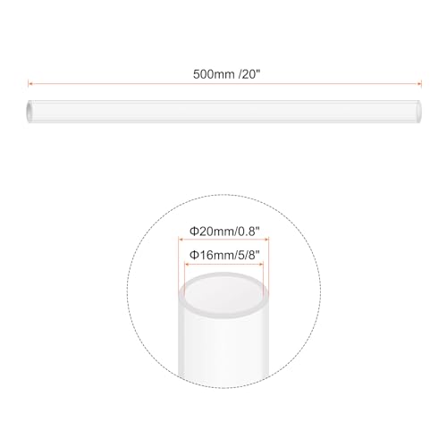 20" Clear Plastic Rigid Pipe 16mm x 20mm(5/8" x 0.8") Acrylic Tube Round Polycarbonate Tubing, [for Plumbing, Hydraulics, Aquarium, DIY] - 2Pcs - size: 5/8" x 0.8"