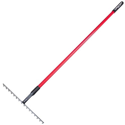 7-Gauge 16-Tine Stone Rake | Heavy Duty Garden Rake for Spreading Gravel Stones and Mulch | 66" Fiberglass Long Handle Lawn Rake for Soil Leveling and Smoothing, Yard Rake 100% Made in USA