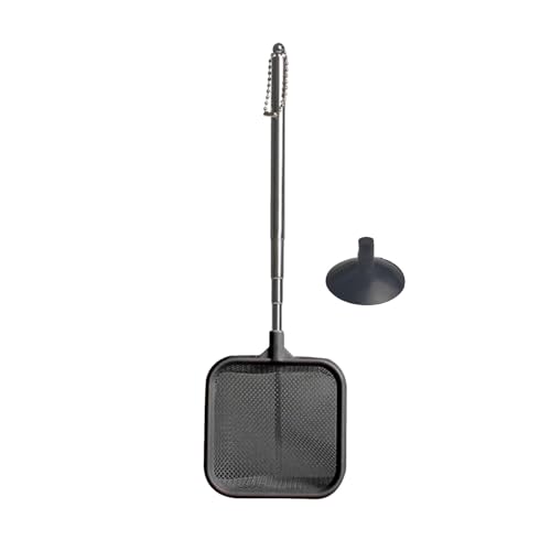 Fish Tank Net with Telescopic Stainless Steel Handle Deeper Mesh Bag Fish Net Square Fish Tank Net for Shrimp Baby Fish Food Residue Debris Black - color: Black