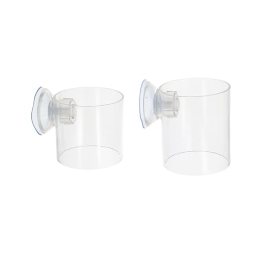Pokinge 2Pcs Aquarium Fish Food Feeder Tube, Transparent Acrylic Feeding Ring with Strong Suction Cup, Adjustable Height Fish Tank Station Floating Food Tray Feeder