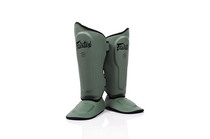 Fairtex SP9 Ultra Ergo Shin Guard Durable Syntek Leather Muay Thai Shin Pad - color: Green Olive, size: Medium