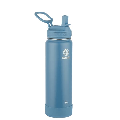 Takeya 24 oz Actives Stainless Steel Water Bottle with Straw Lid – Leakproof, Double-Wall Insulated, Keeps Drinks Cold 24 hrs/Hot 12 hrs, BPA-Free, Powder-Coated, Gym & Travel, Bluestone - color: Bluestone, size: 24 Ounces
