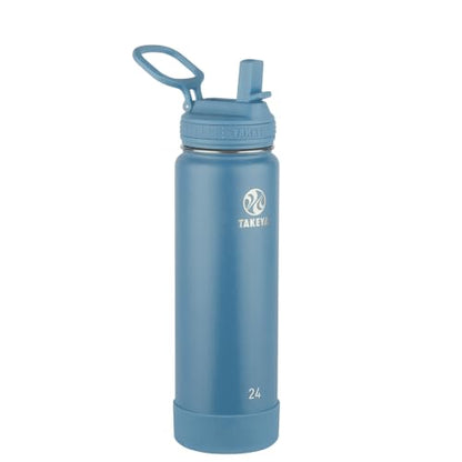 Takeya 24 oz Actives Stainless Steel Water Bottle with Straw Lid – Leakproof, Double-Wall Insulated, Keeps Drinks Cold 24 hrs/Hot 12 hrs, BPA-Free, Powder-Coated, Gym & Travel, Bluestone - color: Bluestone, size: 24 Ounces