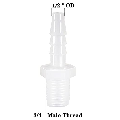 Plastic Hose Barb Fitting, 1/2" Barb X 3/4 NPT Male Thread Adapter Connector Pipe Fittings for Fuel Gas Liquid Air (Pack of 5) - size: 1/2" Barb X 3/4 NPT Male Thread