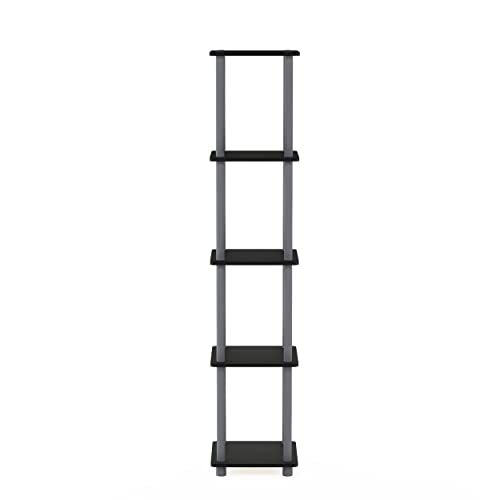 FURINNO Turn-N-Tube 5-Tier Corner Square Rack Display Shelf, Round, Black/Grey