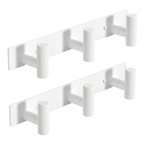 PMMASTO Wall Mounted Coat Rack, White- 3 Hooks, 2 Pack, T Shape - color: White, size: 3 "T" Hooks, 2PACK