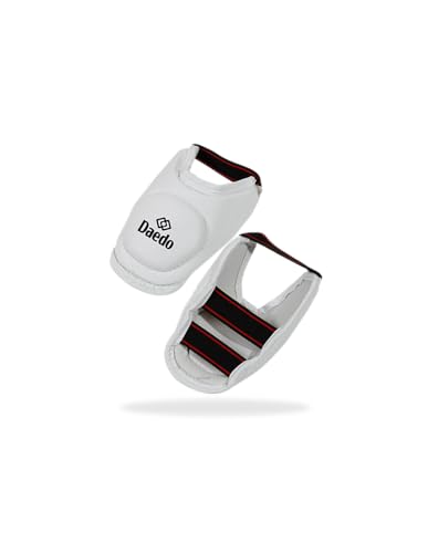 DAEDO Taekwondo Instep Guard - Foam Covered in Synthetic Leather for Foot Protection, White, Sizes XS-L, Ideal for Taekwondo Competition & Training - size: Medium