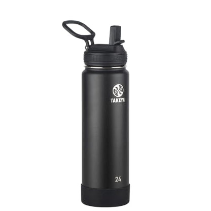 Takeya 24 oz Actives Stainless Steel Water Bottle with Straw Lid – Leakproof, Double-Wall Insulated, Keeps Drinks Cold 24 hrs/Hot 12 hrs, BPA-Free, Powder-Coated, Gym & Travel, Onyx - color: Onyx, size: 24 Ounces