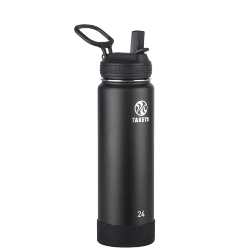 Takeya 24 oz Actives Stainless Steel Water Bottle with Straw Lid – Leakproof, Double-Wall Insulated, Keeps Drinks Cold 24 hrs/Hot 12 hrs, BPA-Free, Powder-Coated, Gym & Travel, Onyx - color: Onyx, size: 24 Ounces