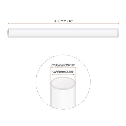 18" Clear Plastic Rigid Pipe 86mm ID x 90mm OD (3 3/8" ID x 3 9/16" OD) Acrylic Round Tubing, [for Plumbing, Hydraulics, Aquarium] - size: 3 3/8" x 3 9/16"
