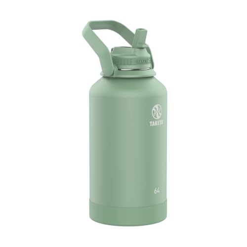 Takeya 64 oz Actives Stainless Steel Water Bottle with Straw Lid – Leakproof, Double-Wall Insulated, Keeps Drinks Cold 24 hrs/Hot 12 hrs, BPA-Free, Powder-Coated, Gym & Travel, Cucumber - color: Cucumber, size: 64 Ounces