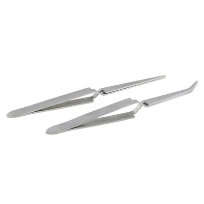 DGZZI 2PCS Multi-purpose Tweezer, Stainless Steel, Straight & Curved Tip, Cross Locking, Silver