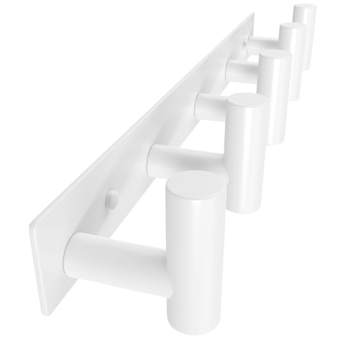 PMMASTO White Stainless Steel Wall Coat Racks with 5 T-Shaped Hooks, 1 Pack - color: White, size: 5 "T" Hooks, 1PACK