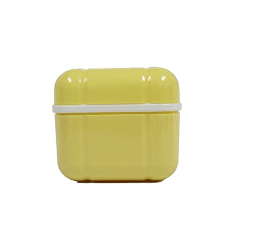 Denture Bath Case Cup Box Holder with Basket, Storage Container Care for Dentures, Clear Braces, Night Guard & Retainers,Traveling (Yellow) - color: Yellow
