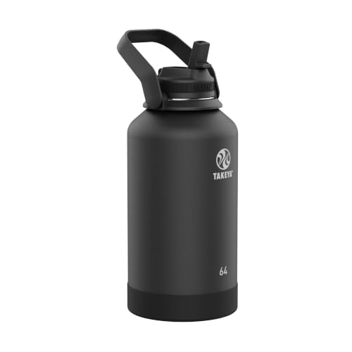 Takeya 64 oz Actives Stainless Steel Water Bottle with Straw Lid – Leakproof, Double-Wall Insulated, Keeps Drinks Cold 24 hrs/Hot 12 hrs, BPA-Free, Powder-Coated, Gym & Travel, Onyx - color: Onyx, size: 64 Ounces