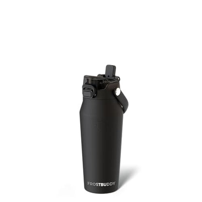 Frost Buddy Bottle Buddy 16 oz Insulated Water Bottle with Straw & Chug Lid - color: Black, size: 16 Ounces