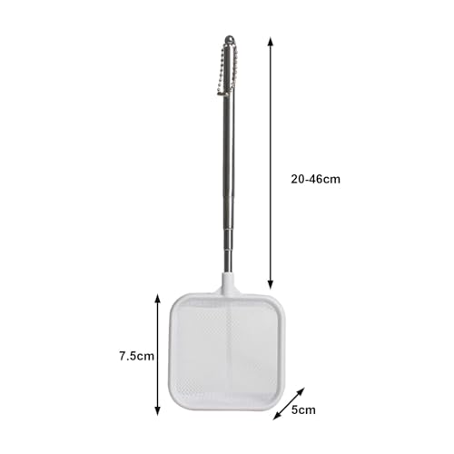 Fish Tank Net with Telescopic Stainless Steel Handle Deeper Mesh Bag Fish Net Square Fish Tank Net for Shrimp Baby Fish Food Residue Debris White - color: White