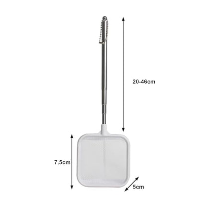 Fish Tank Net with Telescopic Stainless Steel Handle Deeper Mesh Bag Fish Net Square Fish Tank Net for Shrimp Baby Fish Food Residue Debris White - color: White