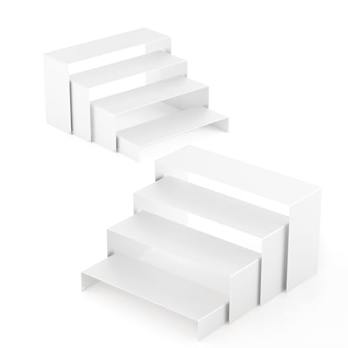 White Matte Metal Display Stand,8 Pcs 2 Set Display Risers, Metal Rectangular Display Shelf Holders for Showcase, Dessert, Perfume, Vendor Events, Cupcake Stands, Toys Display Shelves ( 8Pcs-White, 7”L~8”L~9”L ) - color: 8Pcs-White