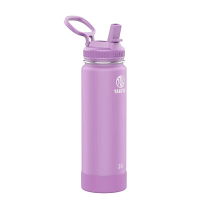 Takeya 24 oz Actives Stainless Steel Water Bottle with Straw Lid – Leakproof, Double-Wall Insulated, Keeps Drinks Cold 24 hrs/Hot 12 hrs, BPA-Free, Powder-Coated, Gym & Travel, Lilac - color: Lilac, size: 24 Ounces