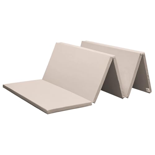 KaRaDaStyle Gymnastics Mat Folding Stretch Mats 75"x31"x1.2" Exercise Muscle Training Children Play Horizontal Bar Mat Yoga Sports Soundproof Home Use - color: Greige/5-fold