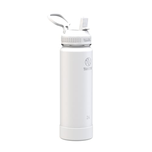 Takeya 24 oz Actives Stainless Steel Water Bottle with Straw Lid – Leakproof, Double-Wall Insulated, Keeps Drinks Cold 24 hrs/Hot 12 hrs, BPA-Free, Powder-Coated, Gym & Travel, Arctic - color: Arctic, size: 24 Ounces