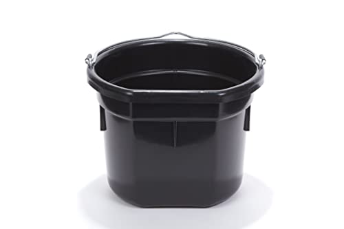 Little Giant® Flat Back Plastic Animal Feed Bucket | Animal Water and Feed Bucket with Metal Handle | 8 Quarts | Black - color: Black