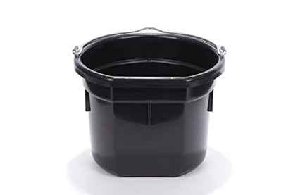 Little Giant® Flat Back Plastic Animal Feed Bucket | Animal Water and Feed Bucket with Metal Handle | 8 Quarts | Black - color: Black