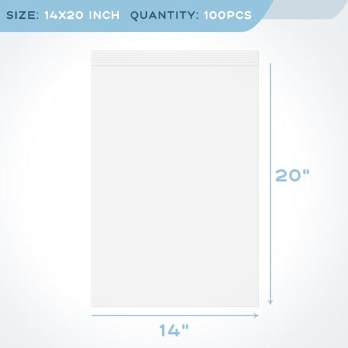 Golden State Art, 14 x 20 inch Large Clear Plastic Zip Bags, 3 Gallon Reclosable Zip Bags for Household, Clothes, T-shirts Packing|100 Pack - color: 100 Pack, size: 14x20