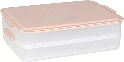 2 Layer Plastic Bacon Box, Deli Meat Saver Cold Cuts Fridge Keeper, Cheese Food Storage Container with Lid for Refrigerator, Shallow Low Profile Christmas Cookie Holder (pink) - color: pink