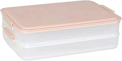 2 Layer Plastic Bacon Box, Deli Meat Saver Cold Cuts Fridge Keeper, Cheese Food Storage Container with Lid for Refrigerator, Shallow Low Profile Christmas Cookie Holder (pink) - color: pink