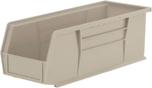 Akro-Mils 30234 AkroBins Plastic Storage Bins, Space-Saving Stackable Bins for Garage, Pantry, Craft Organization, 15" x 5" x 5", Stone, 12-Pack - color: Stone