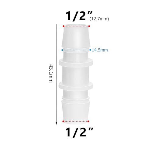 Plastic Hose Barb Fitting, 1/2" x 1/2" Barbed Splicer Mender Joint Adapter Union Fitting (Pack of 5) - size: 1/2 inch