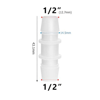 Plastic Hose Barb Fitting, 1/2" x 1/2" Barbed Splicer Mender Joint Adapter Union Fitting (Pack of 5) - size: 1/2 inch