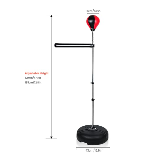 INNOLIFE Boxing Bar with Stand, Adjustable Height Freestanding Punching Bag for Adults, Boxing Training Equipment with Speed Bag for Home Gym, Stress Relief & Fitness, Black & Red